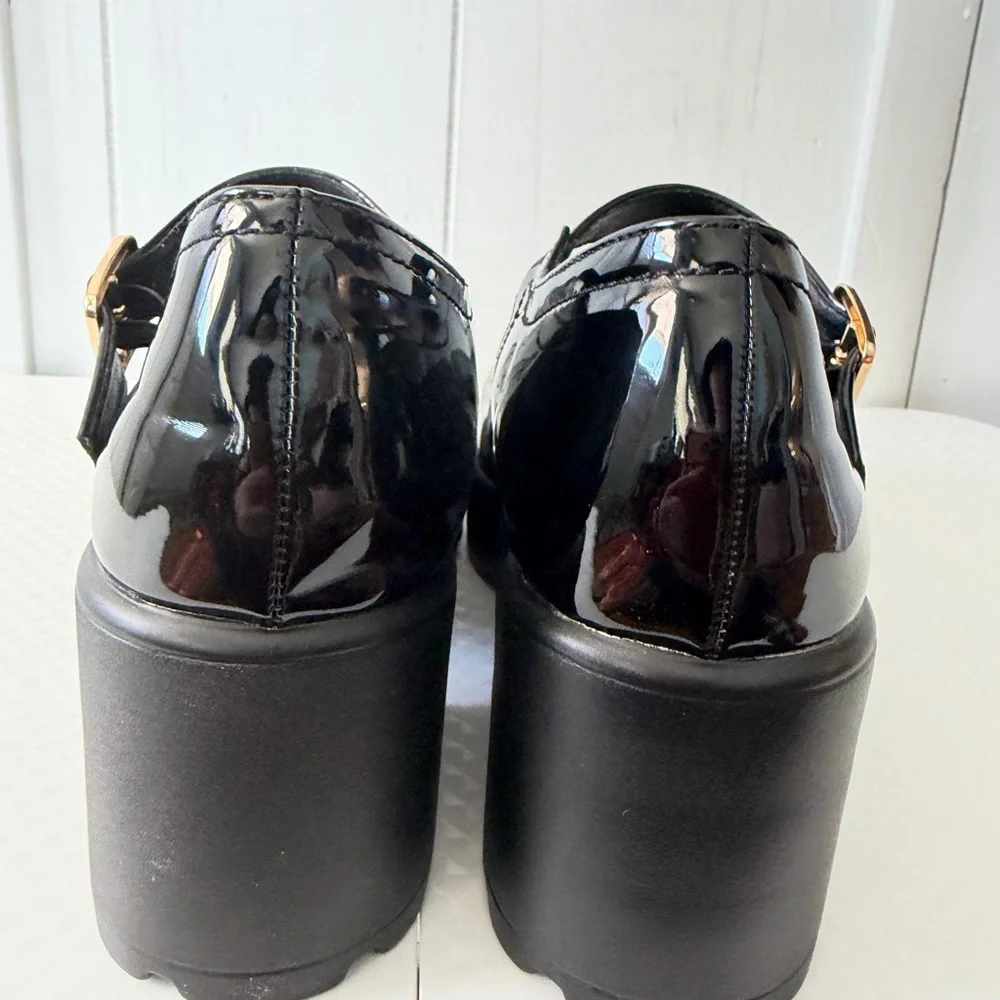 Women’s Black Patent Mary Jane Shoes with Buckle - Picture 2 of 5